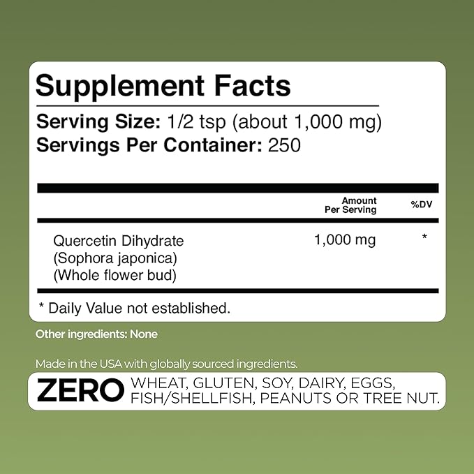 Gade Nutrition Pure Quercetin Dihydrate Powder | 98% Purity Non-GMO Gluten-Free and Dairy Free | 250g (8.8 oz) 1000mg per Serving 250 Servings | Immune Support Powerful antioxidant | USA Made