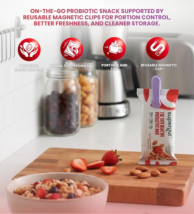 12x Bar Prebiotic Almond Strawberry 1.8 oz Bundle with Plastic Magnetic Clips — Breakfast Bars On-The-Go Snack with 10g Prebiotic Fiber and 10g Protein Low Sugar Keto-Friendly — Gift Set (13 Items)