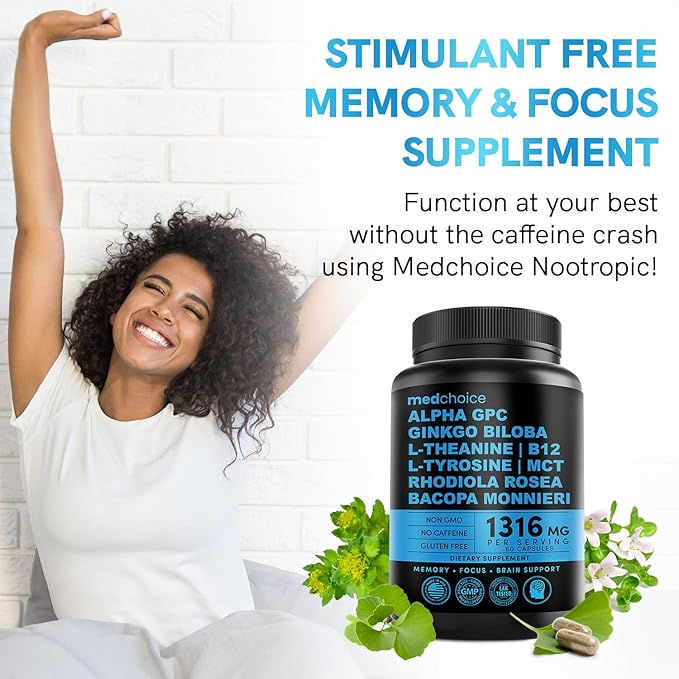 MEDCHOICE Sleep Melatonin (180ct) Turmeric &amp Ginger (240ct) and Nootropic Brain (120ct) Supplement Bundle - Wellness Trio for Brain Sleep &amp Immune Support - Vegan Non-GMO Gluten-Free