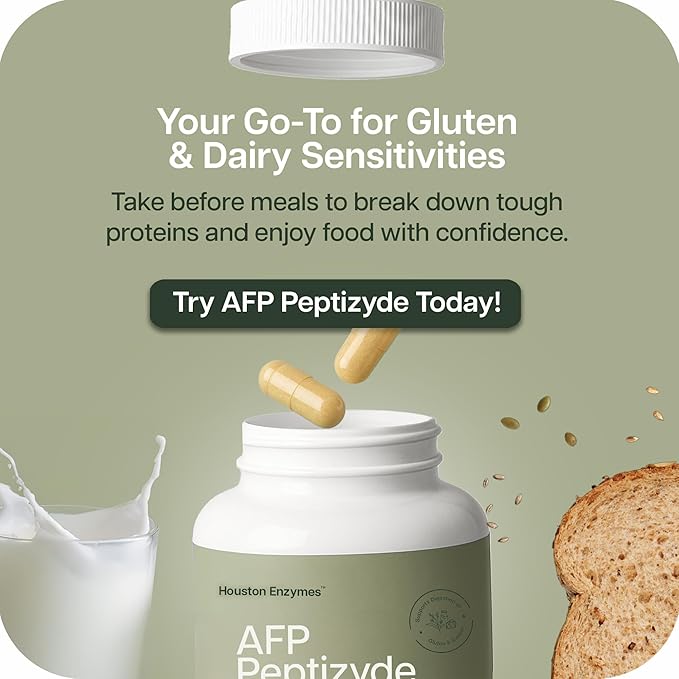 Houston Enzymes AFP Peptizyde - Digestive Enzyme Combination for Protein Casein &amp Gluten Proteins - Digestive Enzymes for Women and Men (90 Capsules)