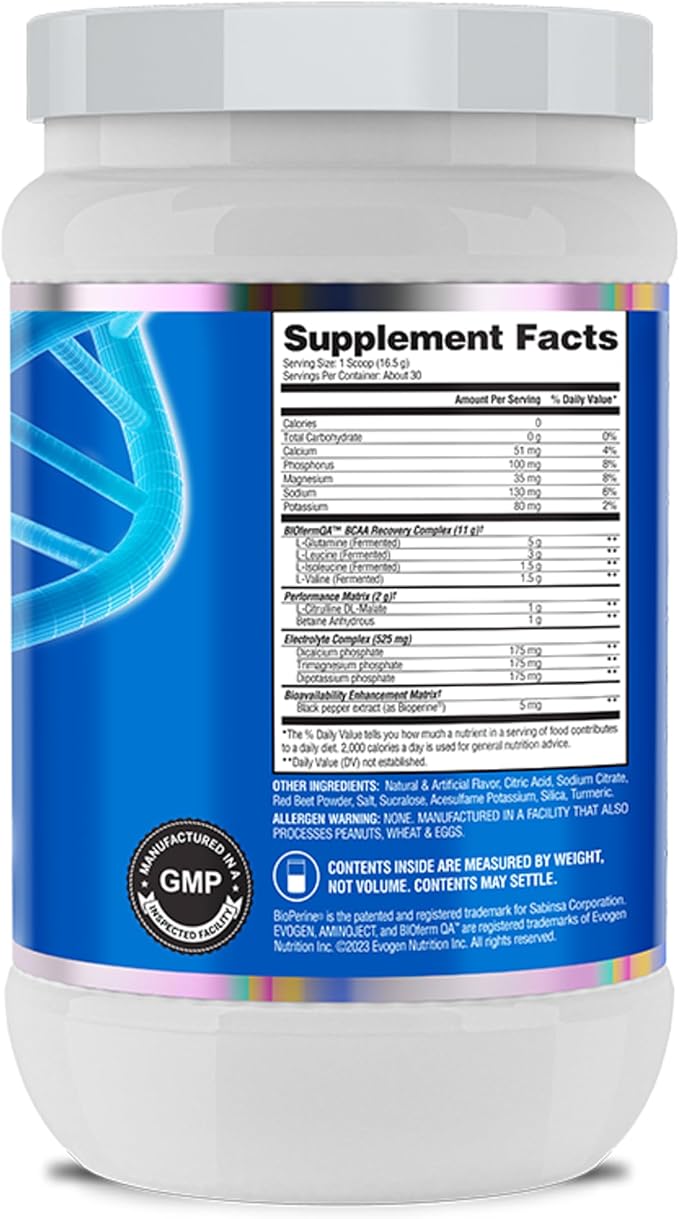 Evogen AminoJect - Premium BCAA Powder &amp EAA Recovery Formula with Electrolytes | Amino Acids Supplement for Muscle Growth Hydration &amp Recovery | Watermelon | 30 Servings