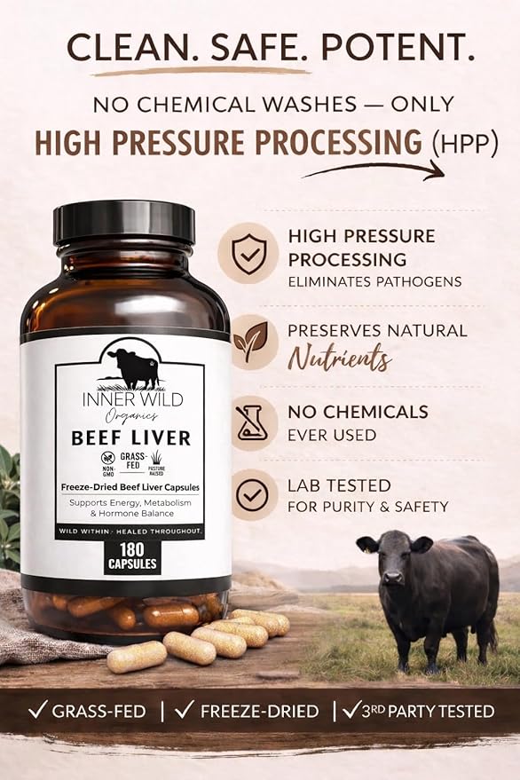 Beef Liver – Grass-Fed &amp Finished Beef Liver Capsules Freeze-Dried Whole Food Supplement Non-GMO HPP Purification 180 Capsules