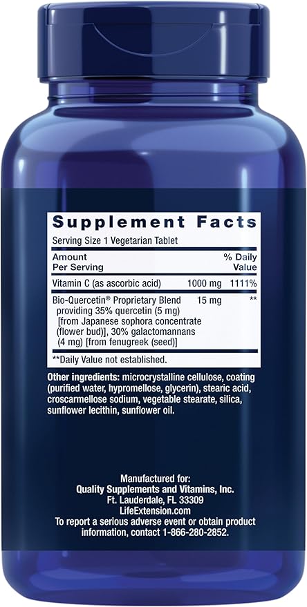 Life Extension Vitamin C and Bio-Quercetin®Cardiovascular Health SupplementImmune SupportHighly absorbablequercetinVitamin CGluten FreeNon-GMOVegetarian250 Tablets(Pack of 2)