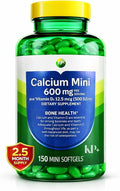 KP+ Calcium Mini 600 mg Plus Vitamin D3 12.5 mcg (500 IU) | Bone &amp Teeth Health Support | Dietary Supplement | 150 Mini Softgels | Pack of 1