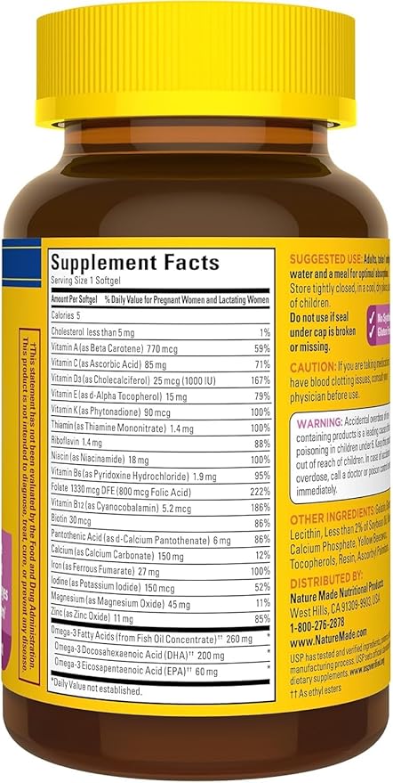 Nature Made Prenatal + DHA 200 mg Multivitamin Softgels 60 Ct