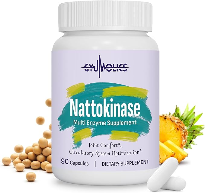 Nattokinase Supplement 10000FU with Organic Nattokinase Serrapeptase Bromelain Curcumin Vitamin E &amp Ginseng Movement Comfort 90 Capsules