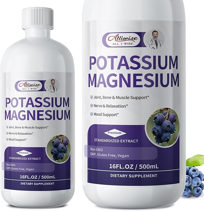 Potassium Magnesium Supplement Liquid-High Absorption Calm Magnesium&ampPotassium Drops Sugar-Free Plus GingerTurmericBlack Pepper for MuscleLeg CrampsBone &amp Energy &amp Immune Support - 16