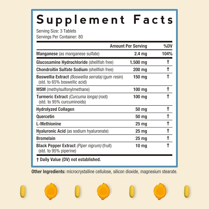 Doctor's Recipes Glucosamine Chondroitin MSM Turmeric Quercetin Movement Support Supplement for Men &amp Women with Black Pepper for High Absorption Mobility &amp Flexibility No Shellfish 240 T