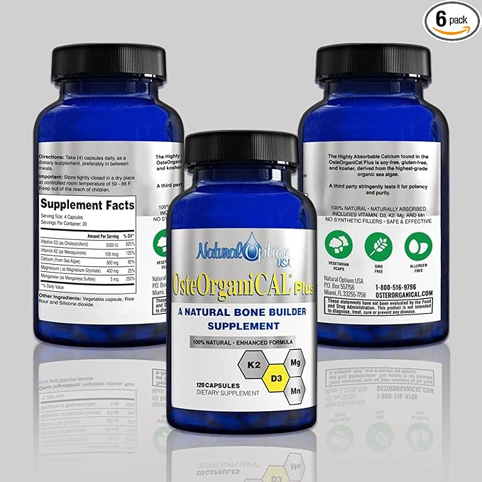 Plus - Organic Plant Base Source of Calcium Supplement with Vitamin D3 k2 Magnesium Glycinate and Manganese (360 Count) Pack of 3 Bottles