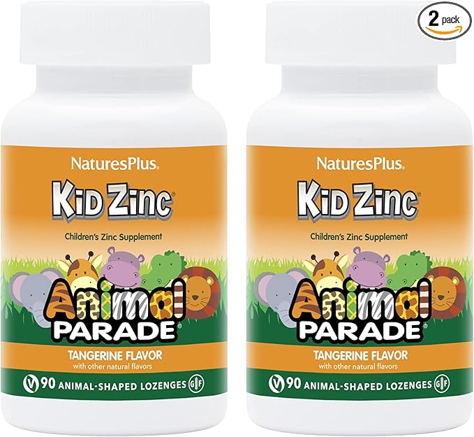 NaturesPlus Animal Parade KidZinc Tangerine Flavor - 90 Animal-Shaped Lozenges Pack of 2 - Organically Chelated Zinc - Vegan Gluten Free - 180 Total Servings