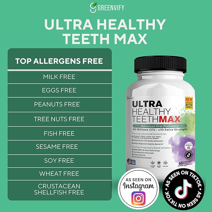 Ultra Healthy Teeth Max Probiotic Supplement 40 Billion CFU 60 Capsules Advanced Oral Health Formula (2)