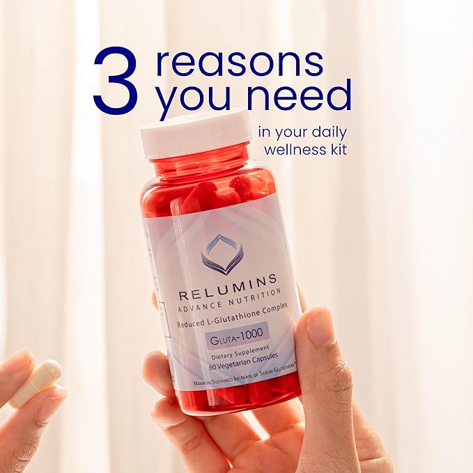 Relumins L-Glutathione Supplement Complex - Wellness Gift for Mom - World’s Most Advanced Reduced Glutathione 1000mg with Alpha Lipoic Acid for Smoother &amp Brighter Skin Made in USA - 60 Caps