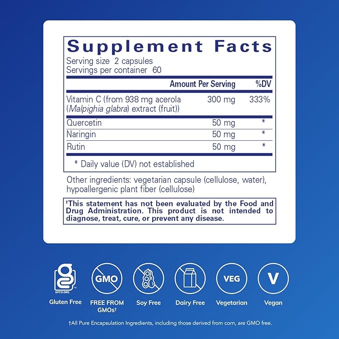 Pure Encapsulations Acerola/Flavonoid | Corn-Free Plant-Based Vitamin C and Bioflavonoid | 120 Capsules*