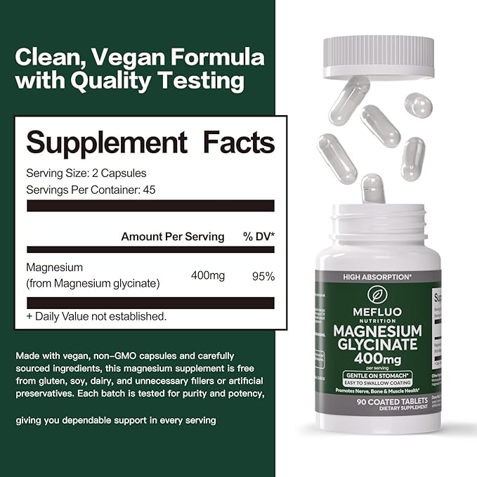 Magnesium Glycinate - 90 Vegan Capsules - High Absorption Chelated Magnesium Supplement - Helps Support Sleep Muscle Recovery &amp Nerve Health - Gentle on Stomach for Nightly Wellness Ritual
