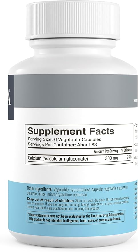 Freeda Calcium Gluconate – Kosher Vegan Calcium Supplement – Easy to Digest &amp Absorb – Supports Bone Strength – Pure Calcium Without Vitamin D – (500 Capsules)