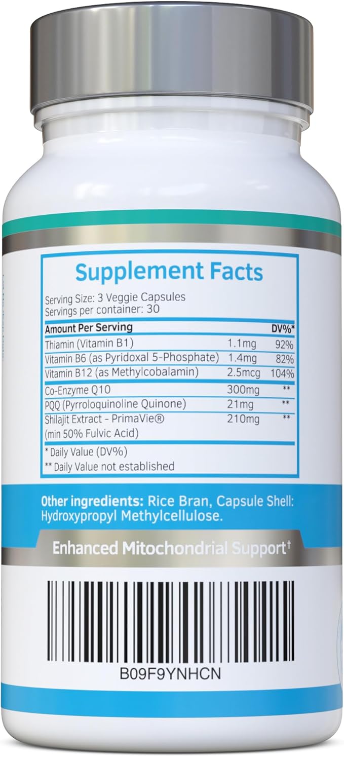 MitoDefence - 300mg CoQ10 with 21mg PQQ and 210mg Shilajit Daily dose - All-in-ONE Mitochondrial Support with Enhanced Absorption - Manufactured and Tested in The USA