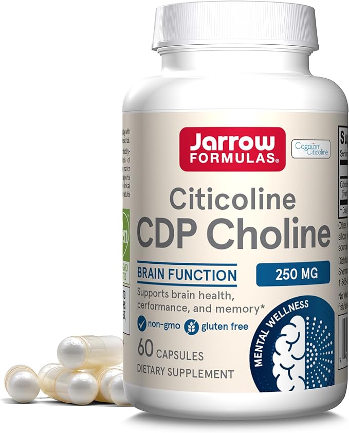 Jarrow Formulas Citicoline CDP 250 MG CDP Choline Supplements Support Brain Health Performance and Memory 60 Capsules Up to a 60 Day Supply