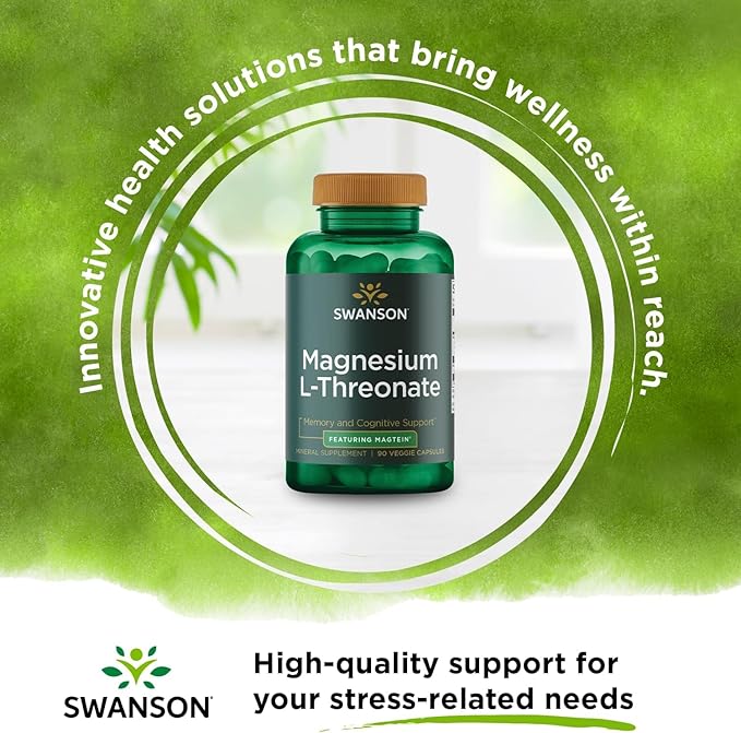 Swanson Magnesium L-Threonate Brain and Cognitive Health Supplement for Professionals Seeking Mental Clarity - 96 mg Magnesium per Serving (90 Vegan Capsules)