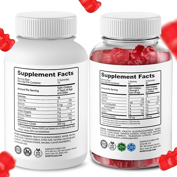 DR. MORITZ Calm Magnesium Gummies for Adults (200mg 60 Count) and Kids Magnesium Gummies (60 Count 2 Pack) - for Relaxation Support - Sugar-Free &amp Non-GMO - Raspberry Flavor