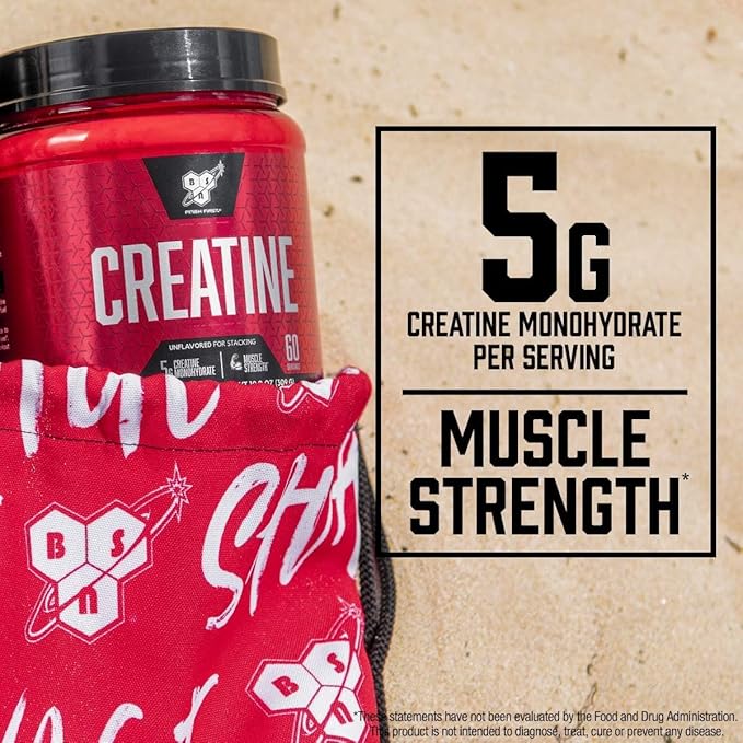 BSN Micronized Creatine Monohydrate Powder Unflavored Creatine Powder Micronized Supports Muscle Building Supports Muscle Strength Gym Supplement 5g per Serving 5000mg per Servings 60 Servings
