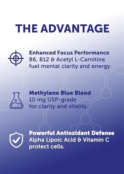 Lunakai PRO USA Made Methylene Blue Capsules Pharmaceutical Grade with Vitamin C B6 B12 – 3rd-Party Tested Daily Brain &amp Focus Support Supplement for Humans 60ct