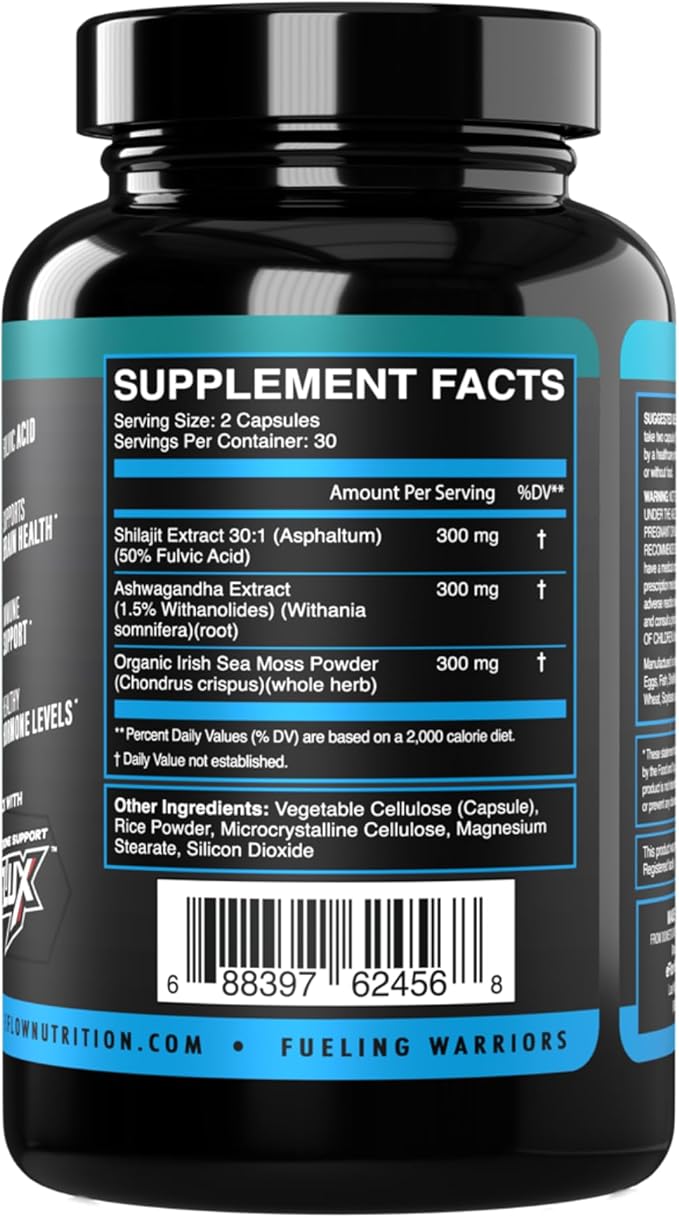 eFlow Nutrition Shilajit Capsules Ashwagandha Sea Moss [All-in-1] Trace Minerals Fulvic Acid Lab Tested Pure Himalayan Shilajit for Men &amp Women | Energy Vitality &amp Hormonal Support (60 Ca