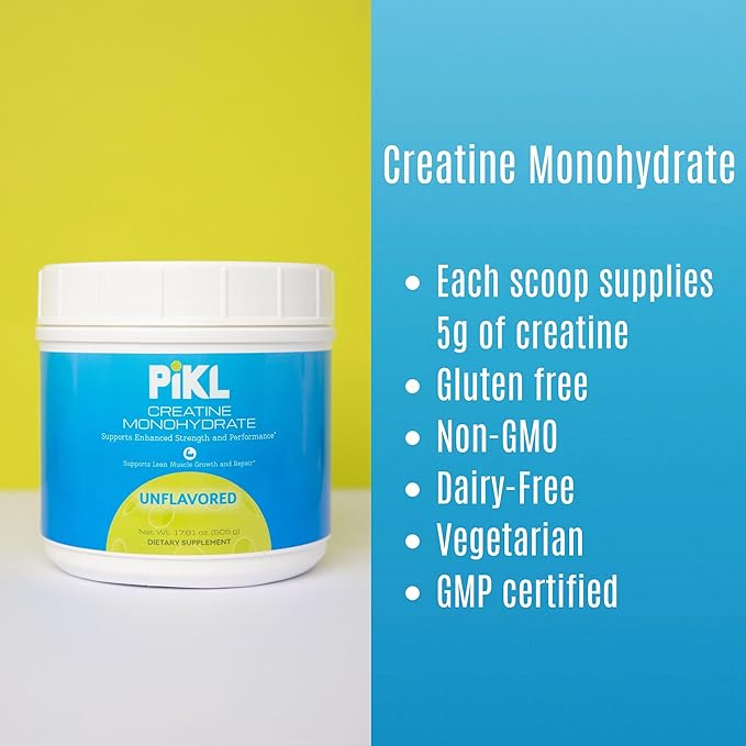 PiKL Creatine Monohydrate Powder | Micronized &amp Unflavored | 5g Scoop | 100 Servings | Clean Creatine for Strength | Workout Supplement for Pickleball Players