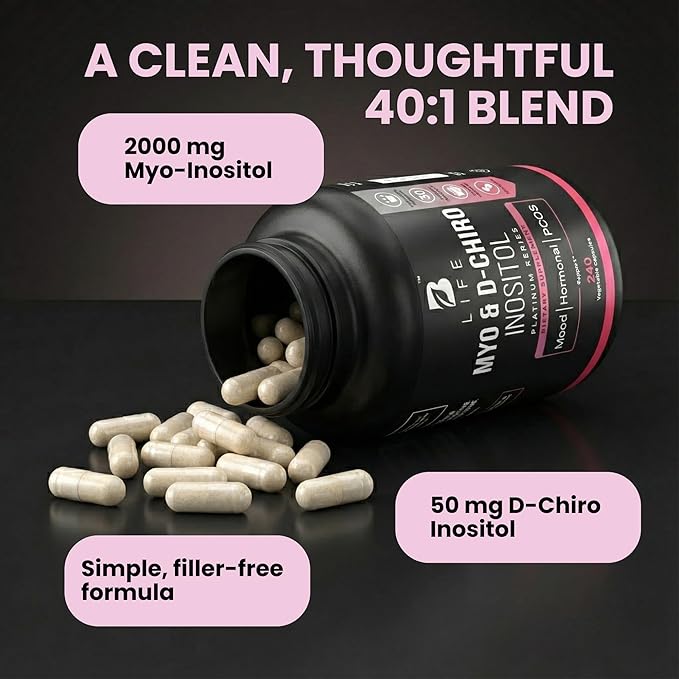 Myo-Inositol &amp D-Chiro Inositol 40:1 for Women | I Inositol Supplement for Women | Hormone Balance Fertility &amp Cycle | Vitamin B8 Insulin &amp Flo Ovarian Support | 240 Caps