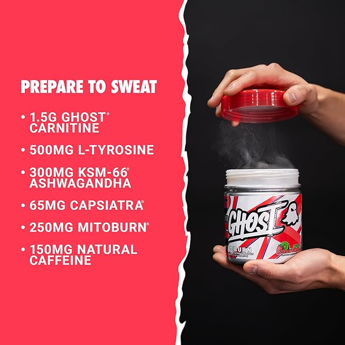 GHOST Burn Weight Management Powder Kiwi Strawberry (60 Servings) - Metabolism &amp Energy Support Supplement for Men &amp Women - Natural Caffeine L-Carnitine &amp L-Tyrosine - Soy &amp Sugar-F