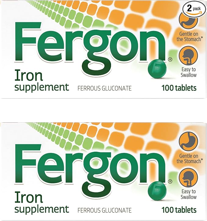 Fergon High Potency Iron Supplement Tablets 100 Count Pack of 2