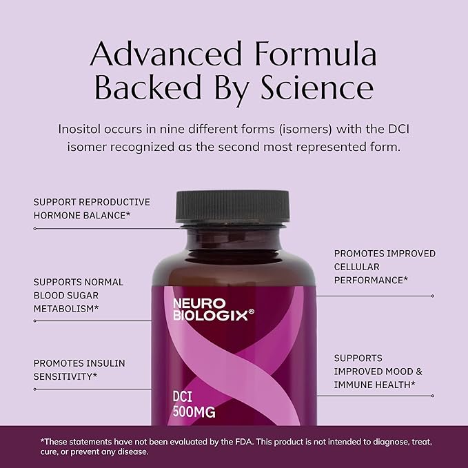 Neurobiologix D-Chiro Inositol 500 MG High-Potency Inositol Supplement Energy &amp Hormone Balance for Women &amp Men Supports Metabolic Function Dairy &amp Gluten Free Non GMO 60 Vegetable C