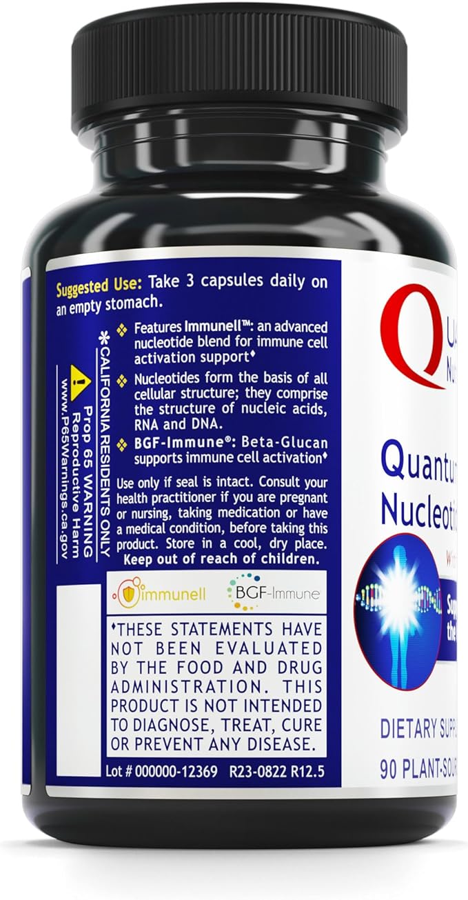 Quantum Nutrition Labs Quantum Nucleotide Complex - Beta Glucan Immune Support Supplement with Yeast Nucleotides &amp Reishi 400 mg 13 Beta-Glucan Per Serving - 90 Vegetarian Capsules