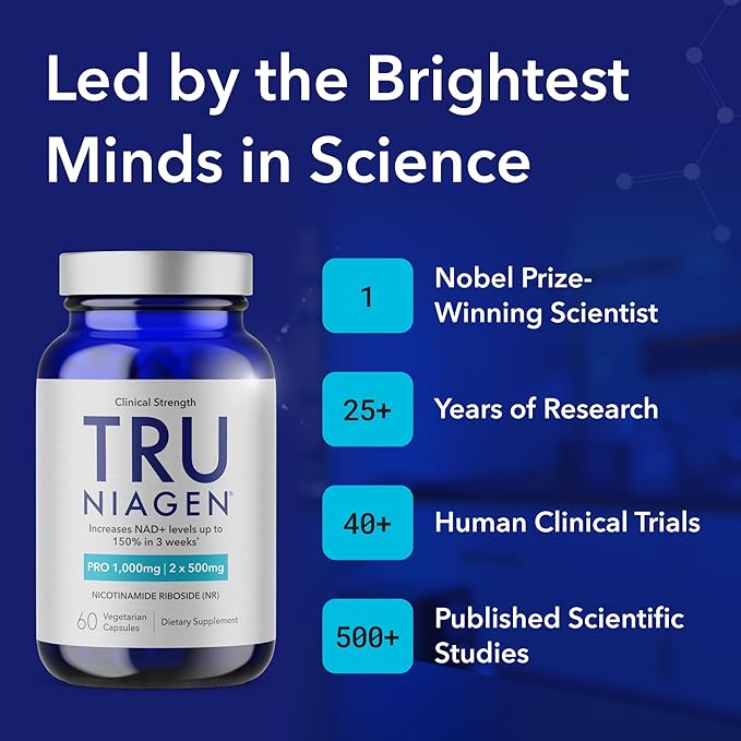 TRU NIAGEN Patented Extra Strength NAD Supplement for Brain Function Anti Aging Cell Regeneration | Supports Cellular Energy | Nicotinamide Riboside (NR) | 30-1000mg Servings (2x500mg Take 2 Daily)