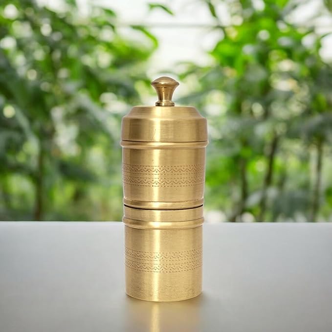 NATRIEL Traditional Brass Filter Coffee Maker Brass South Indian Drip Sytle Decoction Liquid Maker Coffee Filter Vessel Utensil Kumbakonam Degree Coffee Filter For Home (Option-02)