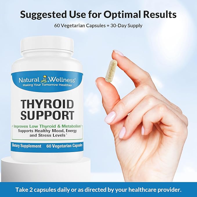 Natural Wellness Thyroid Support – Iodine Selenium &amp L-Tyrosine Supplement for Healthy Thyroid Function Energy and Metabolism – Thyroid Support for Women &amp Men – 60 Vegetarian Capsules