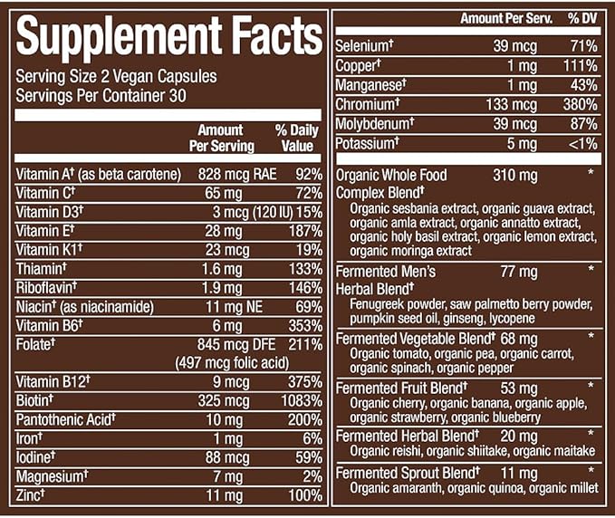 plnt Fermented Whole Food MenaTMs 50+ Multivitamin (60 Vegan Capsules)