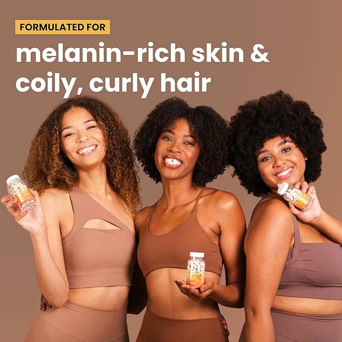 Mela Daily Glow for Healthy Melanin-Rich Skin &amp Textured Hair – with Silica Millet Pumpkin Seed Probiotics Hyaluronic Acid &amp Vitamin D3 – Vegan Biotin-Free Gluten &amp Soy-Free – 60 Cou