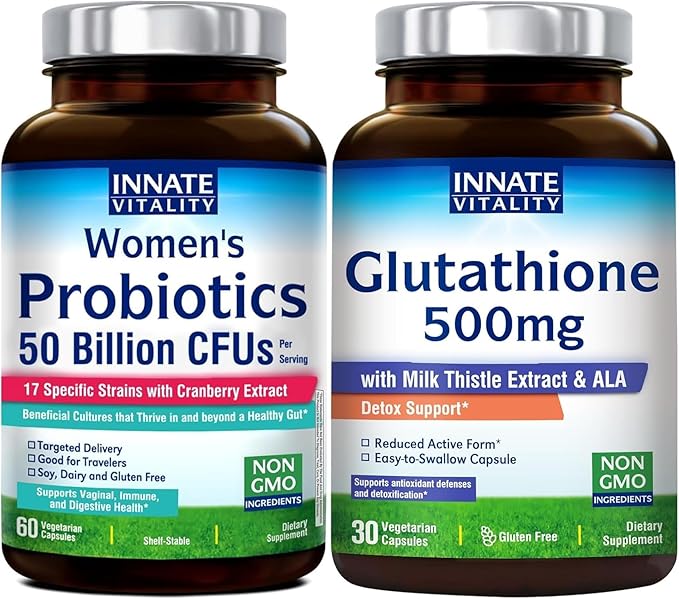 Innate Vitality Pair: Glutathione 500mg with Milk Thistle + Women's Probiotics with Cranberry