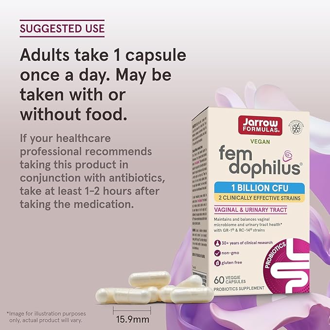 Jarrow Formulas Fem-Dophilus - 1 Billion Organisms Per Serving - 60 Veggie Capsules - Women’s Probiotic - Urinary Tract Health - Up to 60 Servings (Pack of 2)