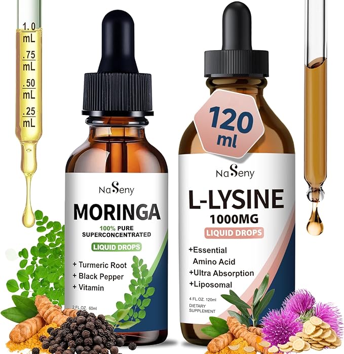 L-Lysine Liquid Drops Lysine 1000mg Supplement Essential Amino Acid Organic Moringa Oleifera Liquid Drops 1000mg Moringa Leaf Supplement
