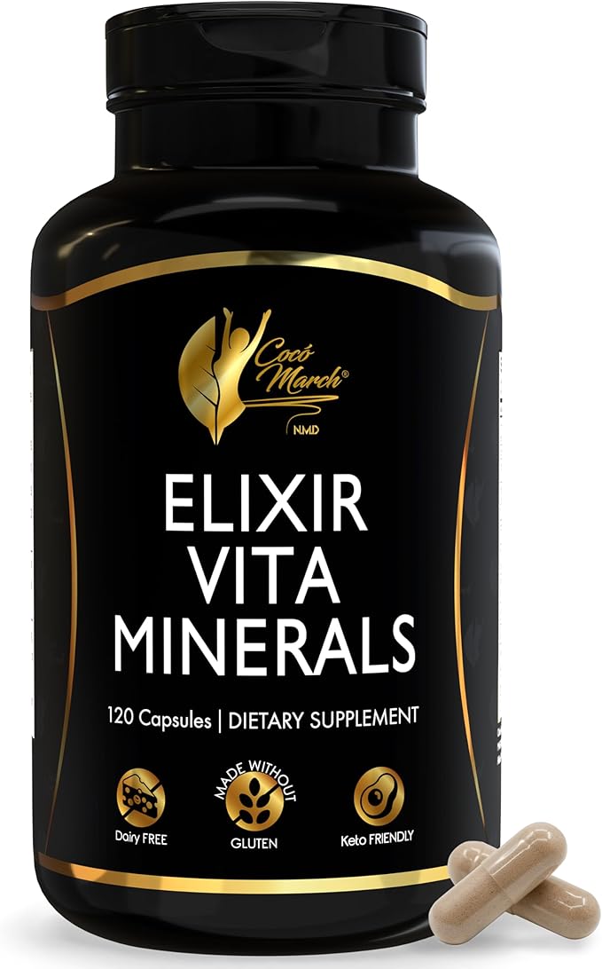 Cocó March N.M.D Elixir Vita Minerals – Multivitamin for Women &amp Men with Trace Minerals Activated B Vitamins &amp High A D E K Gluten Free &amp Dairy Free 24 Essential Vitamins &amp Mineral