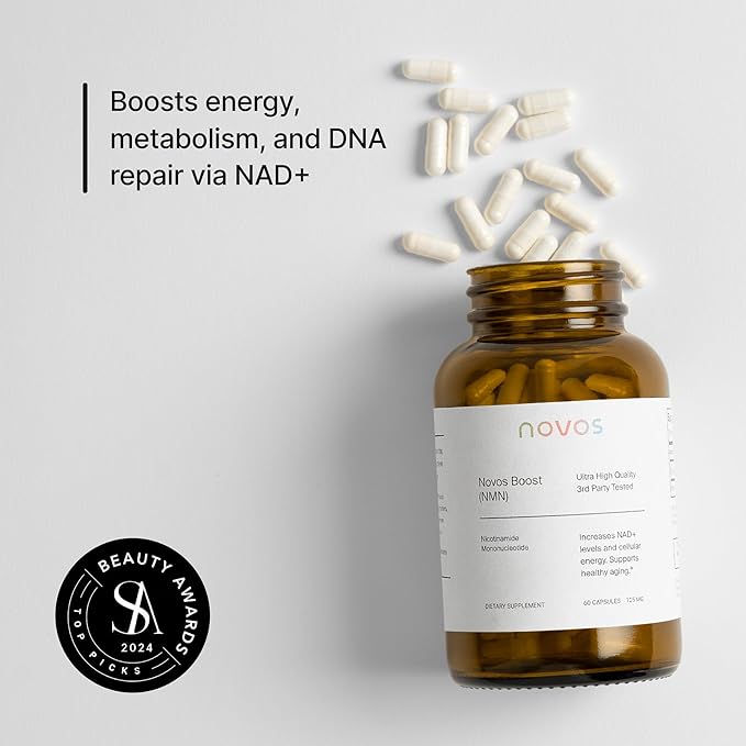 Novos Boost NMN - Contains 250 mg of High-Purity NMN 60 Capsules Supports Cellular Repair and DNA Protection Boosts NAD+