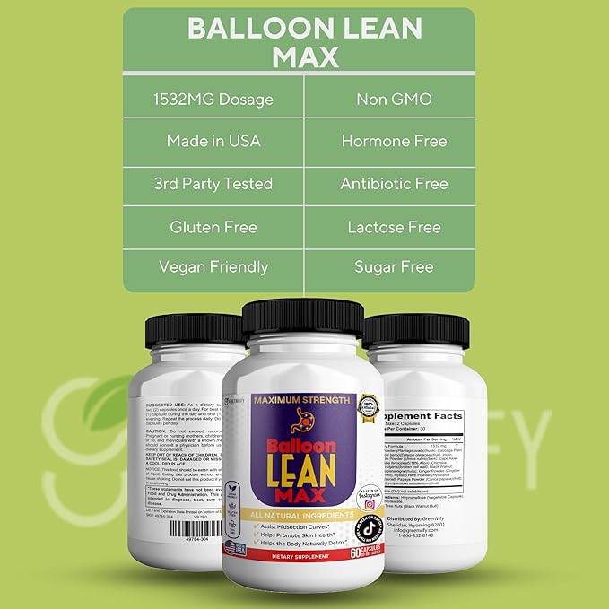Balloon Lean Max Maximum Strength Dietary Supplement 60 Capsules Natural Ingredients 30-Day Supply (2)