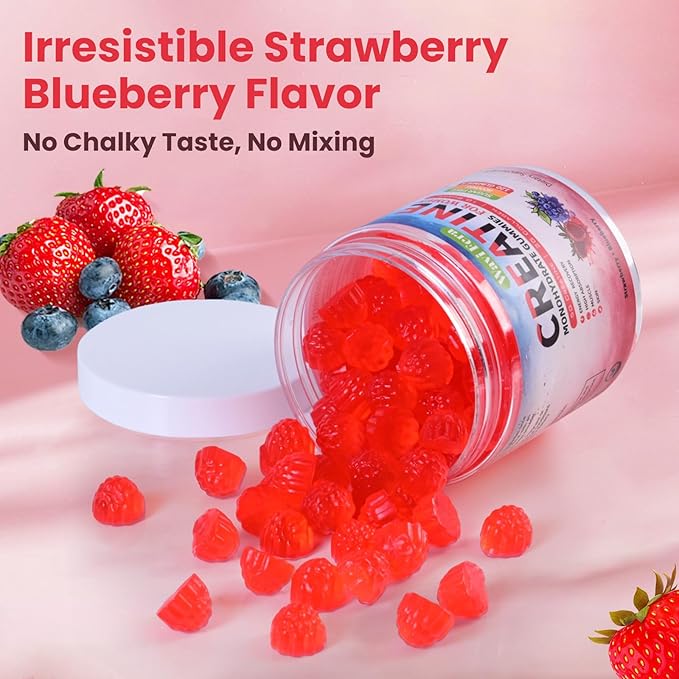 Creatine for WomenCreatine Monohydrate Gummies with Collagen+ BCAAs+Hyaluronic Acid+VitaminsC and b12Sugar FreeVeganSupplement for MuscleSkin Hair &amp Nail Support Mixed berry120 Counts