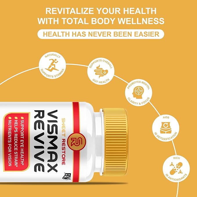 BLUE VIBE VisMax Revive Maximum Strength Overall Vision &amp Wellness Support Supplement VismaxRevive Advanced Premium Vision Support and Eye Health Formula Supplement Pills (60 Capsules)