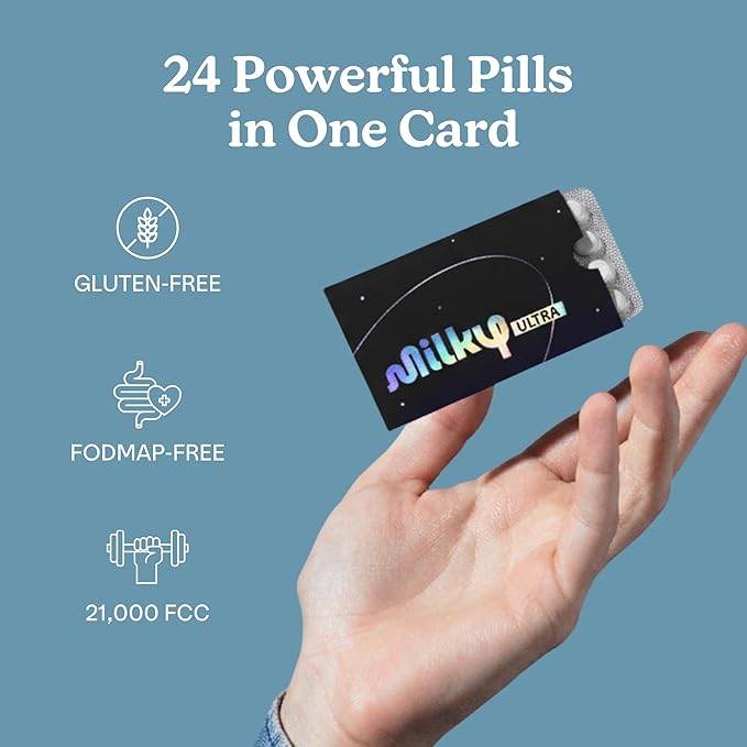 Milky Ultra Lactose Intolerance Pills - 21000 FCC - Extra Strength Dairy Relief for Lactose Intolerance - Lactase Enzyme Tablets - Portable Credit Card Sleeves (48 Count - Astral Violet)