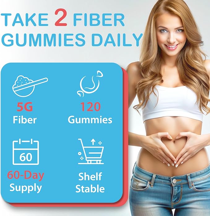 2 Packs - Fiber Gummies for Adults Sugar Free Probiotics &amp Prebiotic Fiber Gummies with Inulin Fos &amp Chicory Root - for Regularity Digestion &amp Gut Health - Vegan Gluten Free 120 Coun