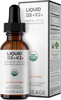 Codeage Liquid D3+K2 Vitamins USDA Organic - Vitamin D3 2000 IU Vitamin K2 (MK4 &amp MK7) Liquid Drops - Immune Support - Unflavored - Organic MCT Oil - Non-GMO - 1 fl oz