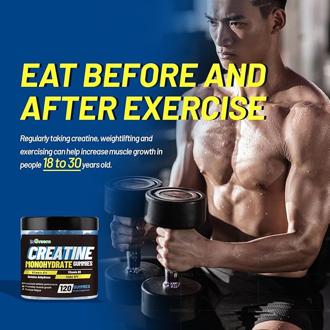 inGreens Creatine Monohydrate Gummies 6g per Serving Sugar Free Creatine Supplements for Men &amp Women Chewable Creatine for Muscle Growth Strength Energy &amp Recovery Gluten Free 120 Count