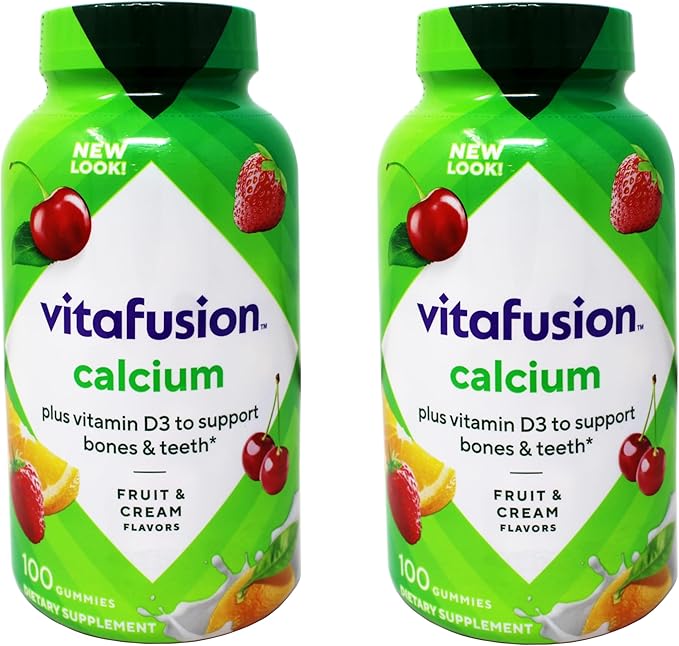 VitaFusion Calcium 500 mg Dietary Supplement Gummies Natural Fruit and Cream Flavors - 100 ct Pack of 2